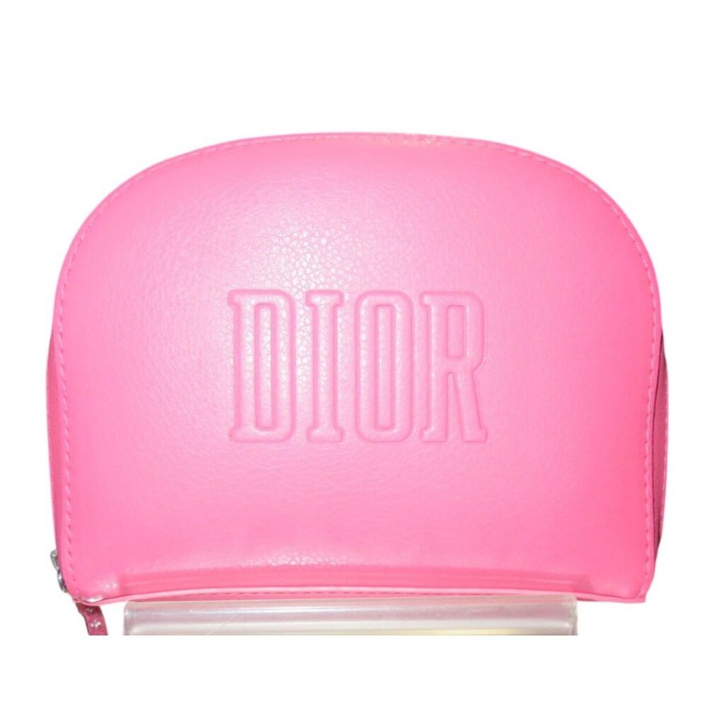 Dior Cosmetic Makeup Beauty Pouch Clutch Hot Pink D Embellished Zipper Charm